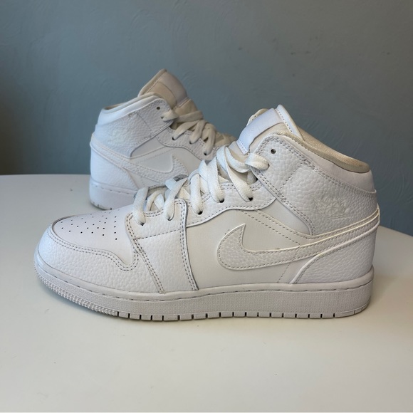 Nike Other - Nike Air Jordan 1 Mid GS Triple White Sneakers Sz 6.5 Youth fits Women's Size 8
